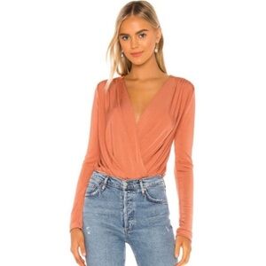 Free People Turnt Bodysuit Surplice V-Neck Thong Fall Boho Ginger‎ Spice Sz M